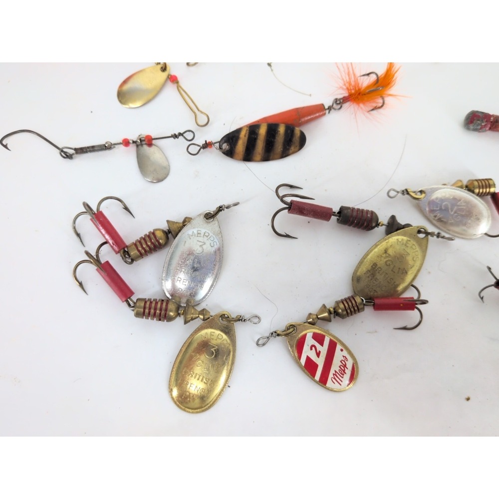 Vintage Fishing Lures Lot Mepps Aglia Red Devil Rapala Hula Spinners Hooks - Picture 2 of 14